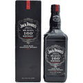 A Jack Daniel's Mr. Jack's 160th Birthday Limited Edition Tennessee Whiskey bottle and its matching gift box, both in sleek black with ornate silver "Mr. Jack's 160th Birthday 1850 to 2010" lettering, featuring a red "160th" accent tag on the bottle's neck and box